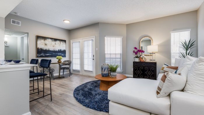 the living room and kitchen area of a home at The  Dayton